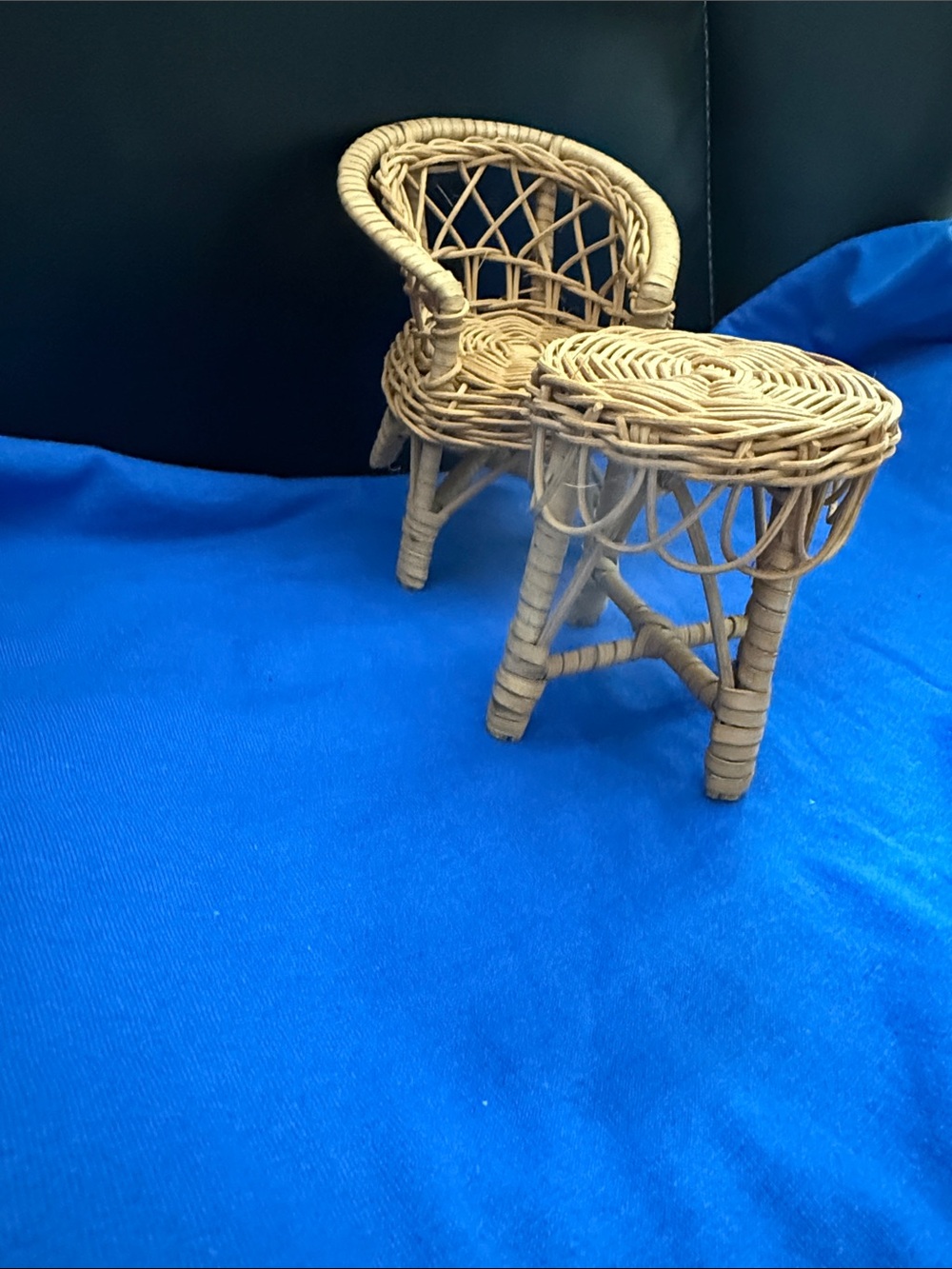 Natural Rattan Mini Chair & Stool Set - Neutral Wicker Accent - Picture 6 of 6